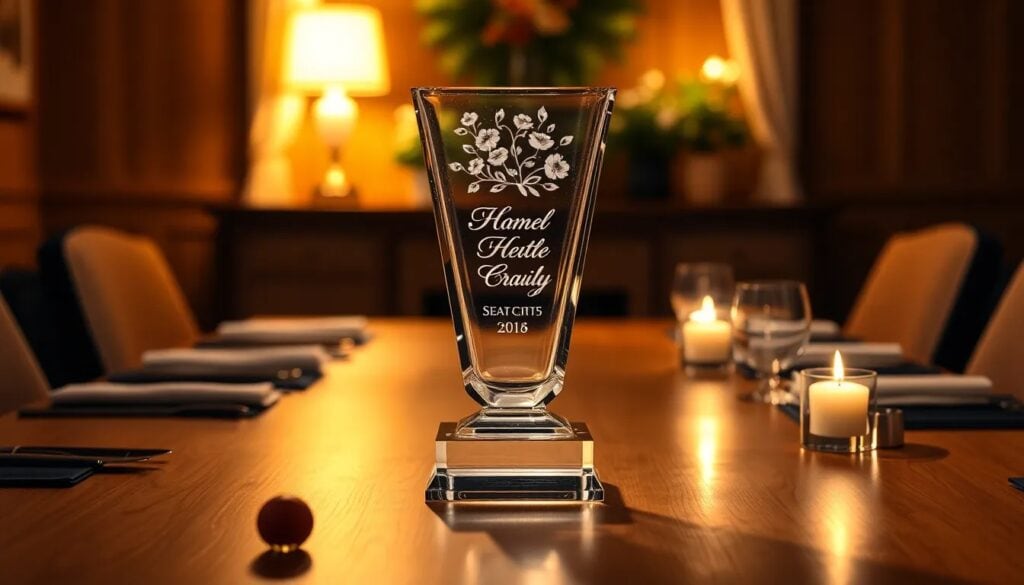 Impresión en Madrid trofeos de cristal personalizados para tus eventos